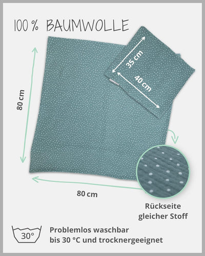 ULLENBOOM ® Babybettwäsche 80x80 cm Musselin Salbeigrün - 2 Teile (komplett): Baby Bettwäsche 80x80