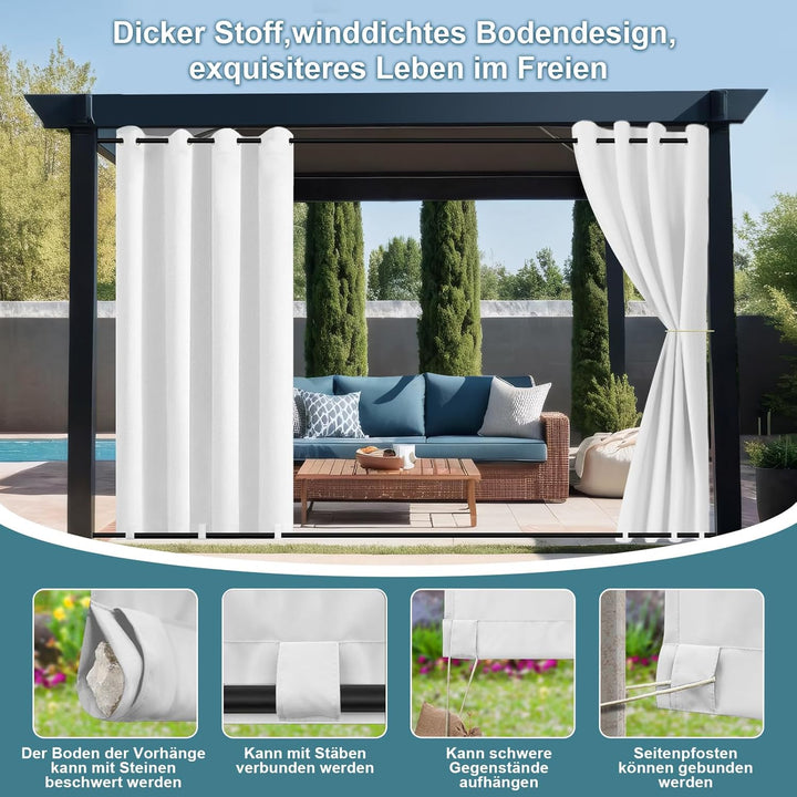 Rosnek 2 Stück Outdoor Vorhang Wetterfest Unten Gewichtet, Outdoorvorhänge mit Ösen 243x132cm Outdoo