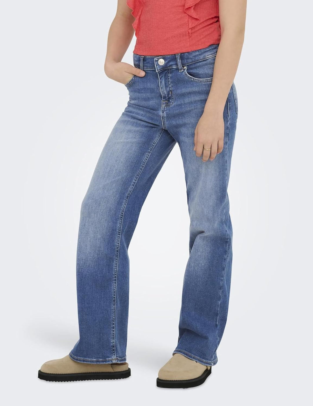ONLY Girl Weit geschnitten Jeans KOGMADISON Mittlere Taille Gerade geschnitten Jeans 116 Medium Blue
