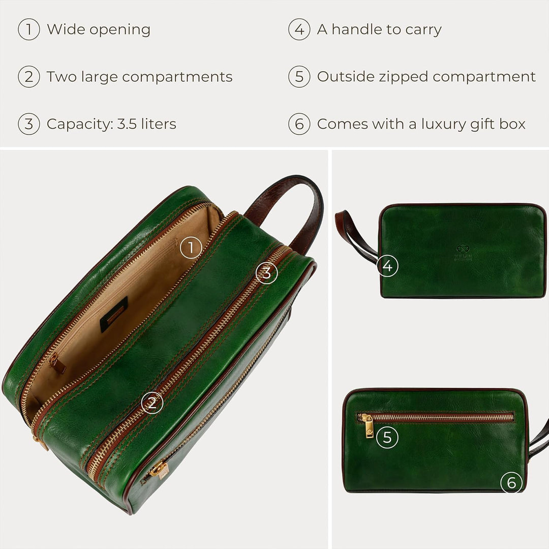 Kulturbeutel Leder Herren - Kosmetikbeutel - Waschtasche für Männer - 100% Echtleder - Hochwertige K