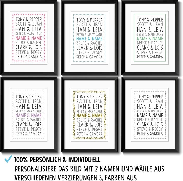 OWLBOOK DU ICH Superhelden Paare Bild im Holz-Rahmen A3 mit Passepartout Geschenke Geschenkideen für