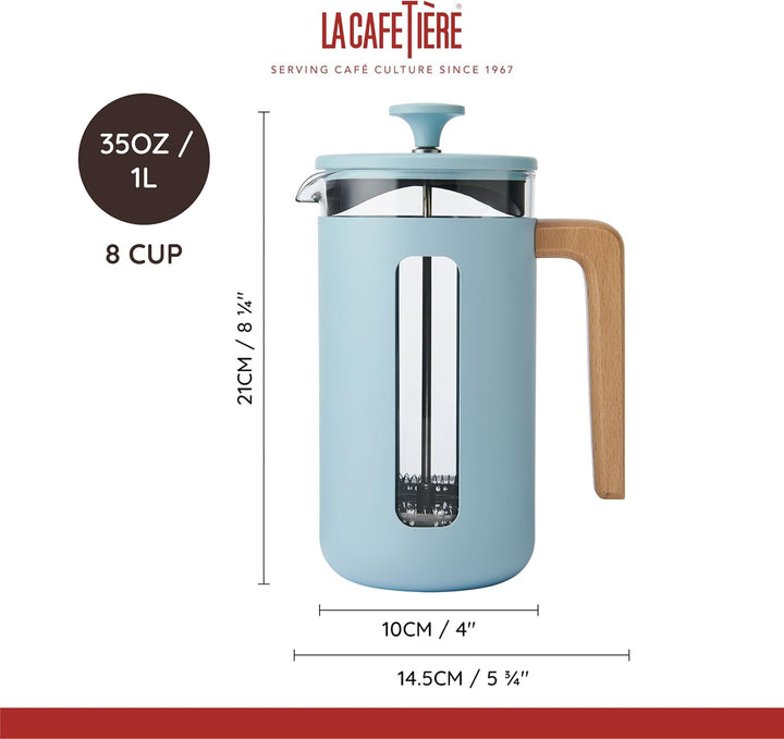 La Cafetière Pisa Kaffeebereiter für 8 Tassen, himmelblau, langlebiger Edelstahl-Kolben, hitzebestän