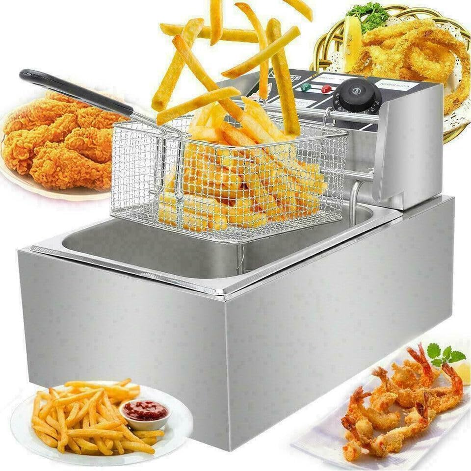 Elektrische Friteuse mit Fett 2500W 6 L Kommerzielle Fritteusen Edelstahl Kaltzonen Fritöse, Profi G