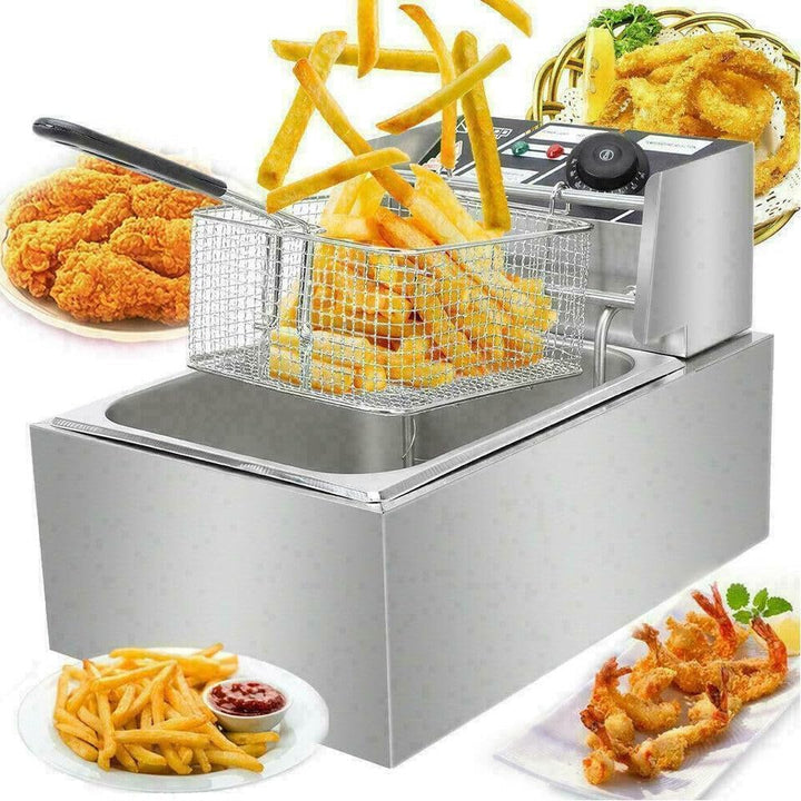 Elektrische Friteuse mit Fett 2500W 6 L Kommerzielle Fritteusen Edelstahl Kaltzonen Fritöse, Profi G
