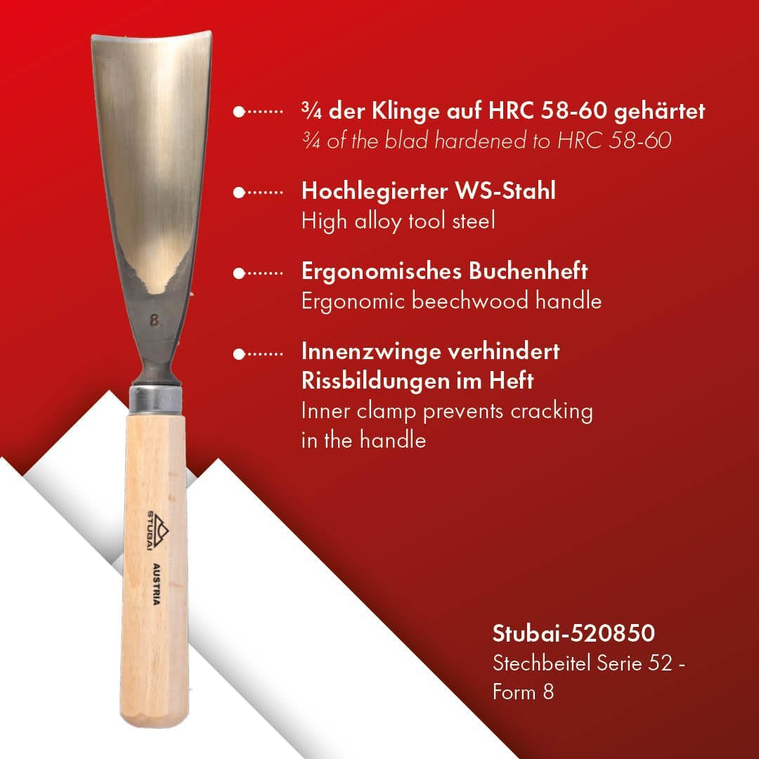 Stubai Stechbeil Form 8 + Heft scharostfrei geschliffen, SB Verpackung, 50 mm, 520850