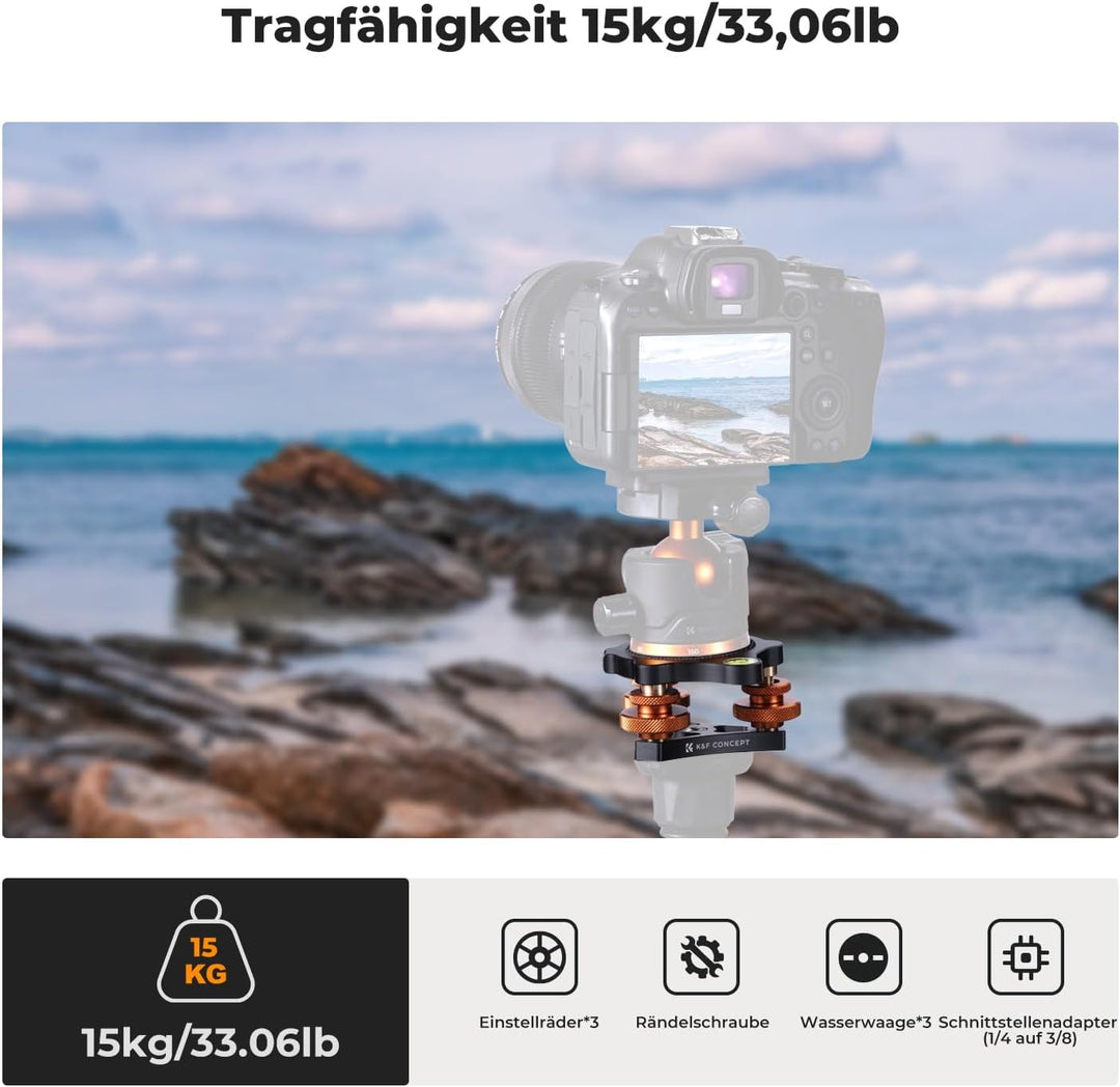 K&F Concept Stativkopf Nivellierbasis, Aluminium Nivelliersockel, Nivellierbasis mit 3/8" Schraube,-