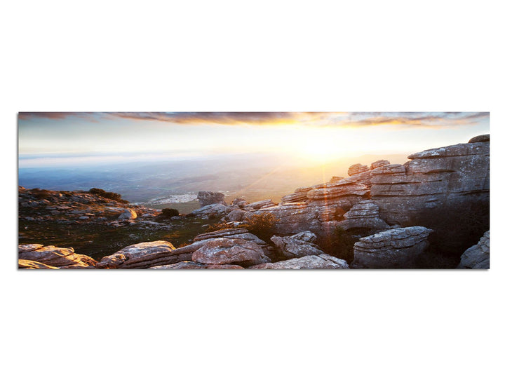 Paul Sinus Art Panoramabild auf Leinwand und Keilrahmen 150x50cm Spanien Gebirge Berge Sonnenstrahle
