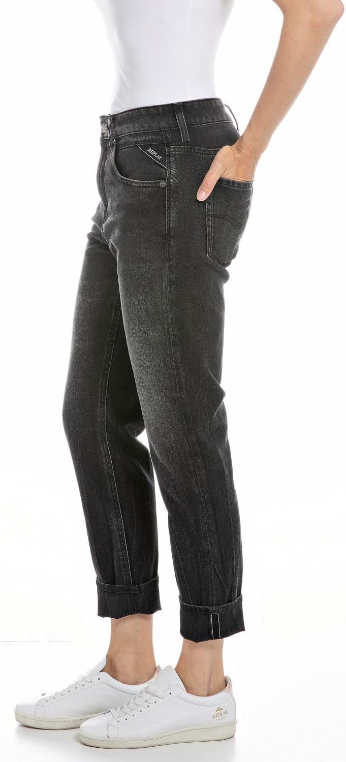 Replay Damen Jeans Marty Boyfit Recycled mit Stretch 24W / 32L Black Delavé 099, 24W / 32L Black Del