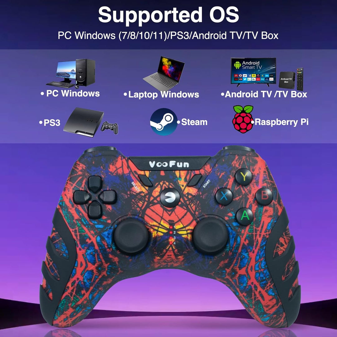 VooFun PC Controller Wireless, Gamepad PC PS3 Controller mit Dual-Vibration, 2.4g Wireless Gaming Co