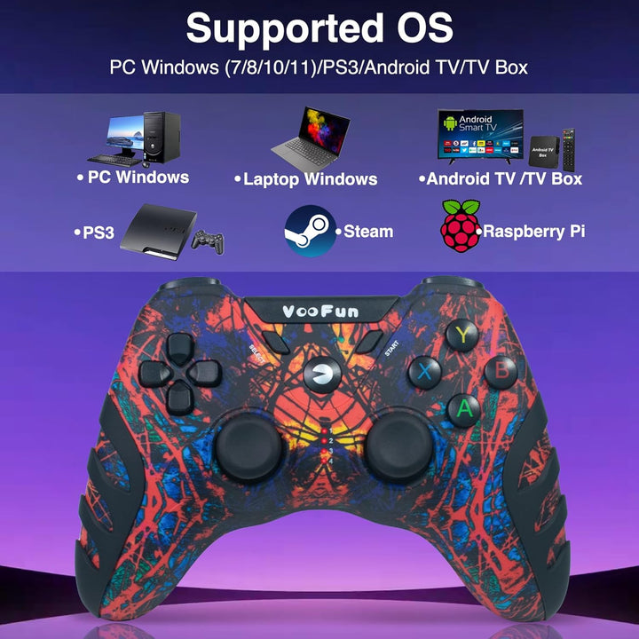 VooFun PC Controller Wireless, Gamepad PC PS3 Controller mit Dual-Vibration, 2.4g Wireless Gaming Co