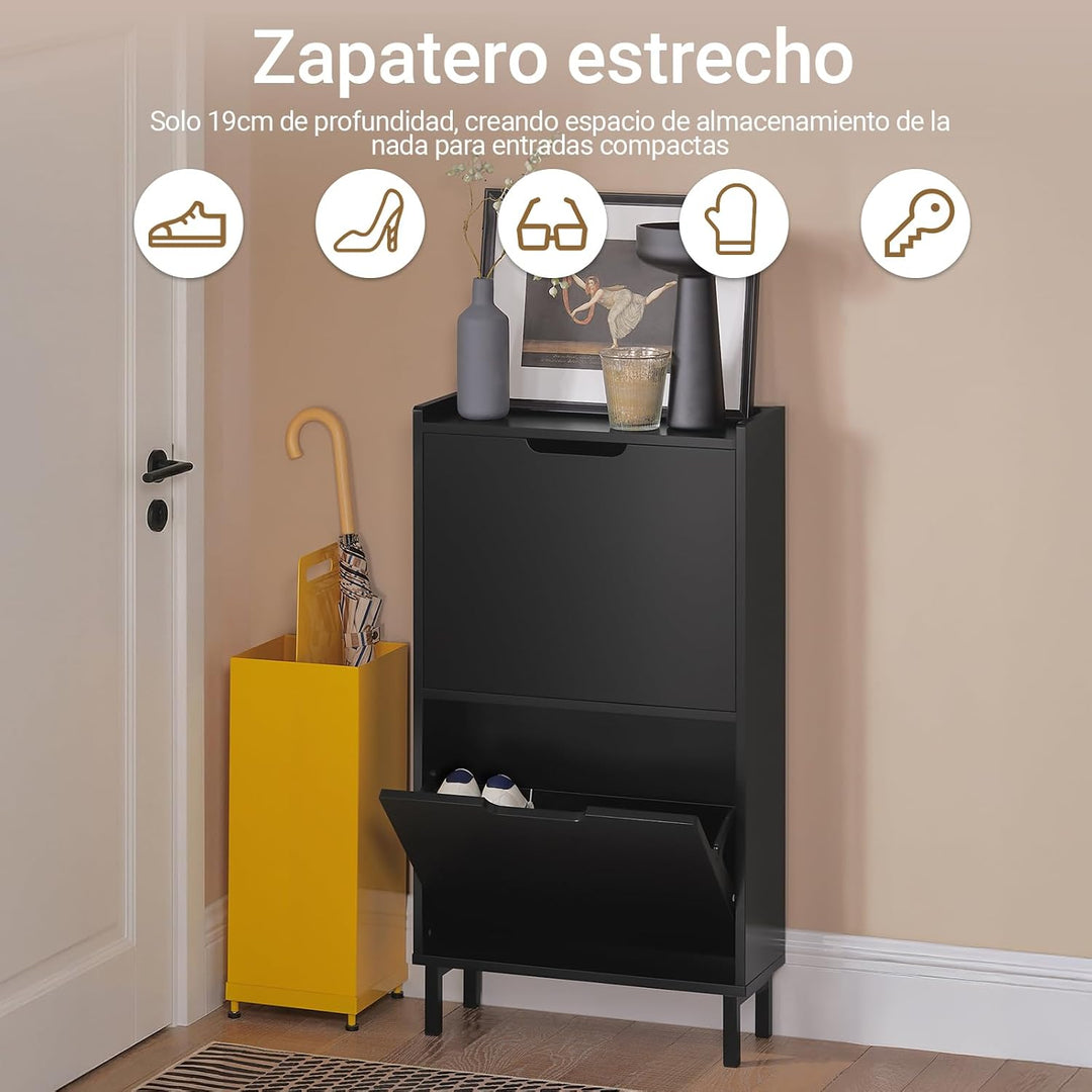 SoBuy Schuhschrank schmal mit 2 Klappen Platzsparender Schuhkipper Hoch Kommode Schuhregal geschloss