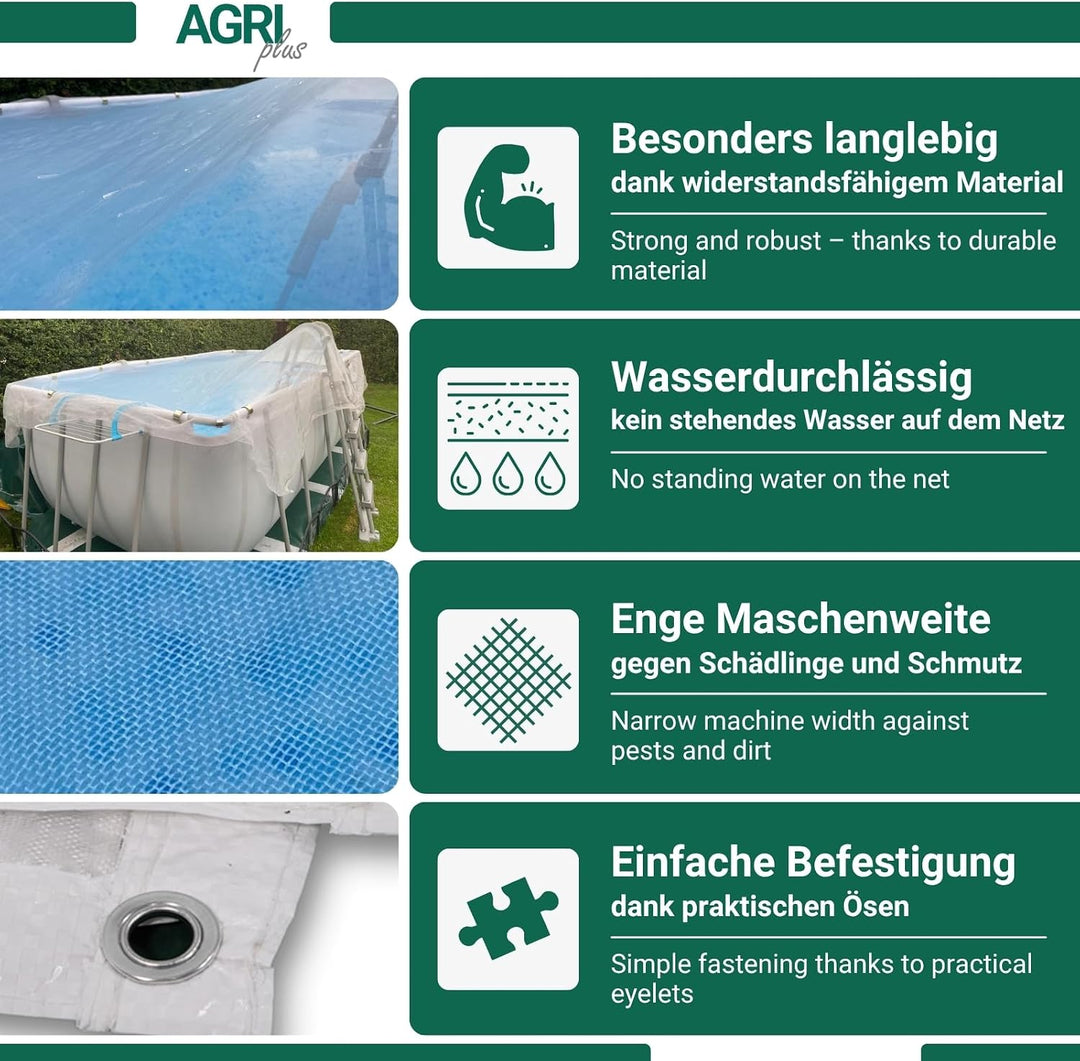 AGRI plus Poolnetz mit Ösen I 2,5 x 2,5 m I Verschiedene Masse I Engmaschiges Netz 0,8 x 0,8 mm I Ab