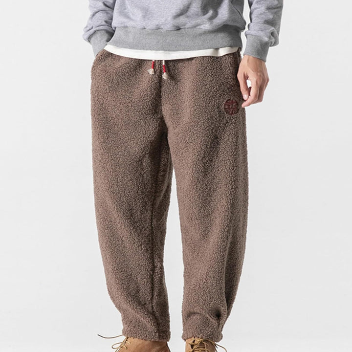Teddy Plüsch Hose Winter Haremshose Regular Fit Lose Gerade Pants Herren Hose Baggy Gefüttert Thermo