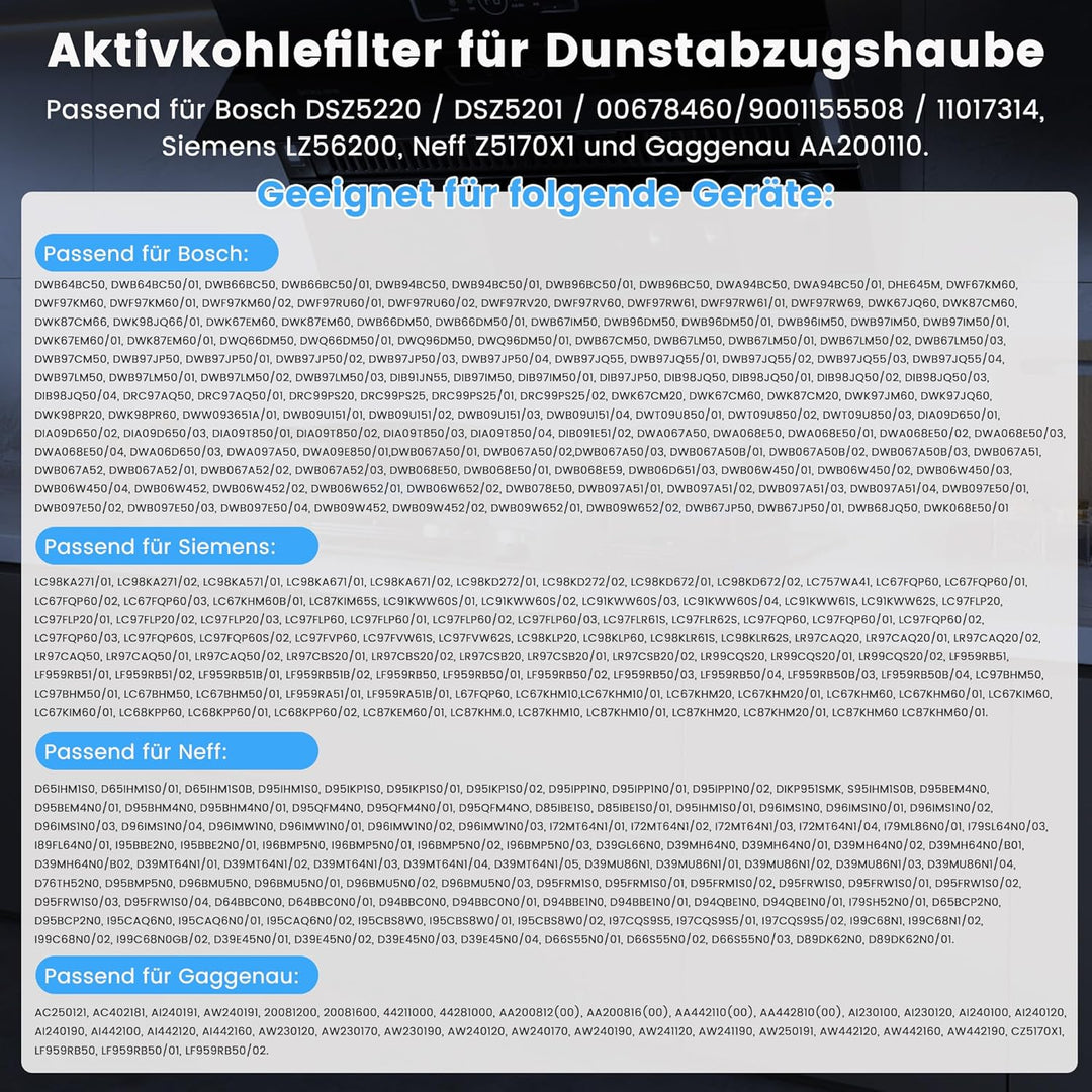 Aktivkohlefilter Dunstabzugshaube Filter für Siemens LZ56200 / Bosch DSZ5220 DSZ5201 00678460 900115