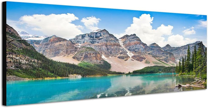 Paul Sinus Art Panoramabild auf Leinwand und Keilrahmen 150x50cm Kanada Gebirge Waldsee Wolken Spieg