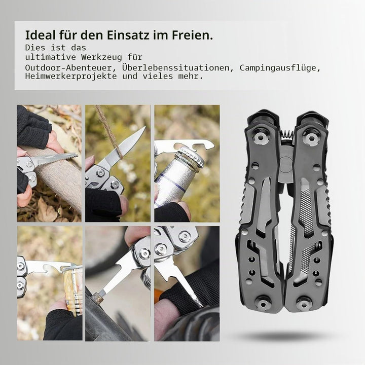 Multitool 14-in-1 mit Zange, Messer, Schraubendreher, Flaschenöffner und Nylonetui – Kompaktes und R