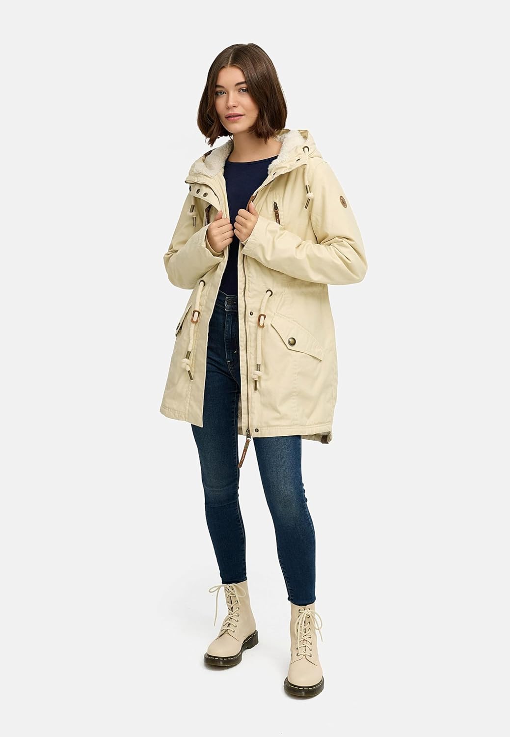 Ragwear Damen Mantel Lange warme Winterjacke mit Teddyfell-Kapuze Elsie Intl XS-5XL M Beige22, M Bei