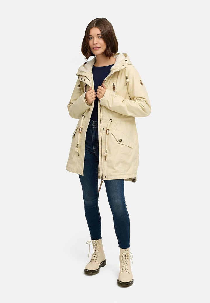 Ragwear Damen Mantel Lange warme Winterjacke mit Teddyfell-Kapuze Elsie Intl XS-5XL XS Beige22, XS B