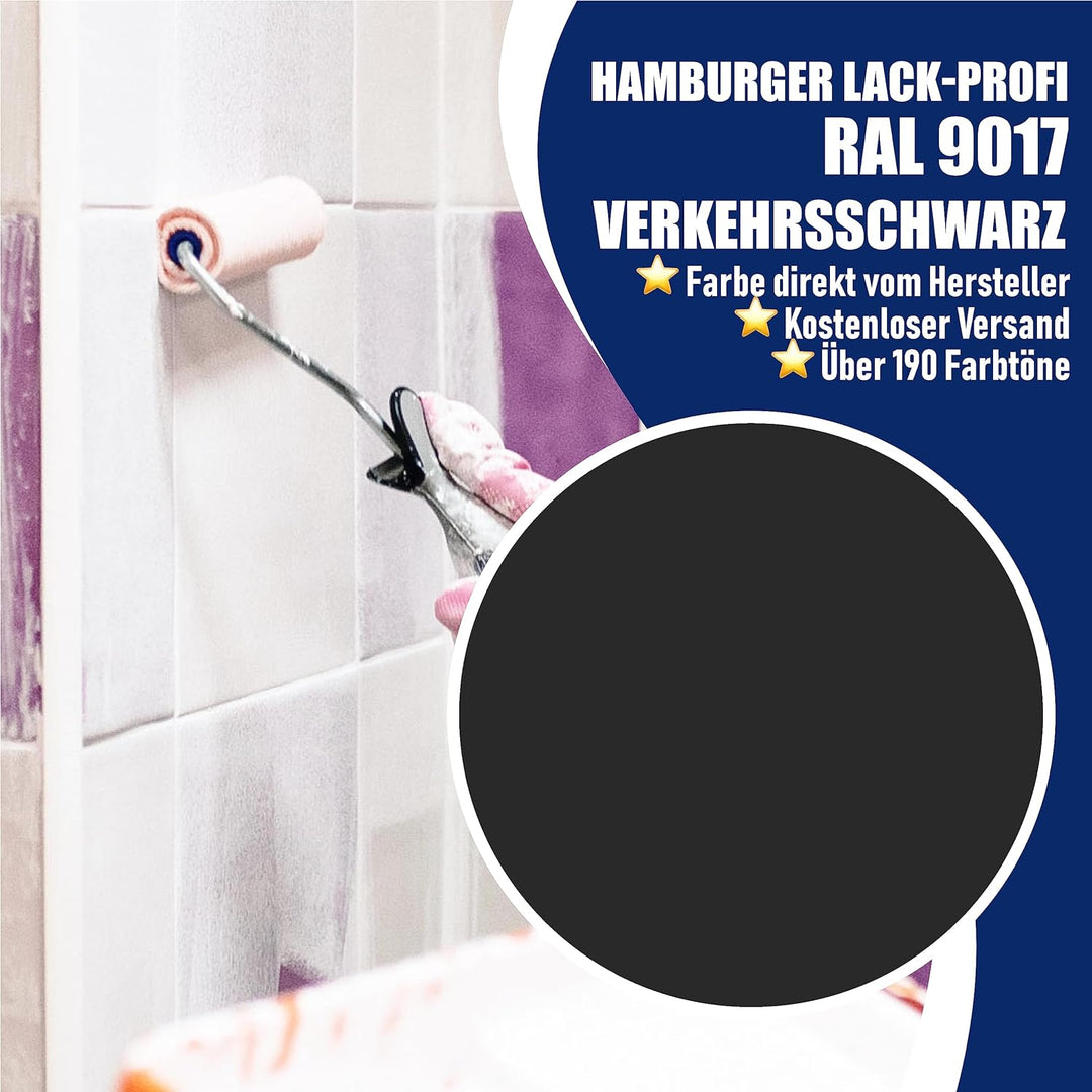 Fliesenlack MATT Verkehrsschwarz RAL 9017 Schwarz Fliesenfarbe im SET // Hamburger Lack-Profi (20 L)
