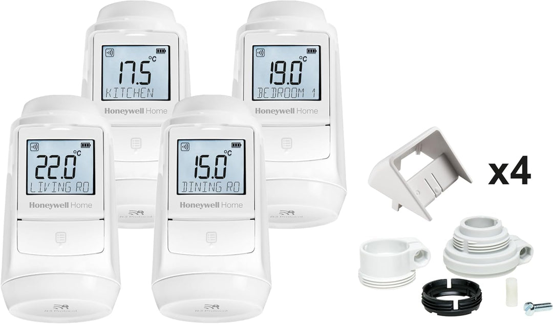 Honeywell Home Evohome Radiator Thermostat 4 Pieces with Adapters - Room for Room, Controlled Comfor