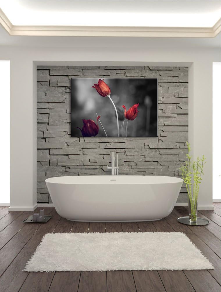schöne Tulpen schwarz/weiss Format: 100x70 auf Leinwand, XXL riesige Bilder fertig gerahmt mit Keilr