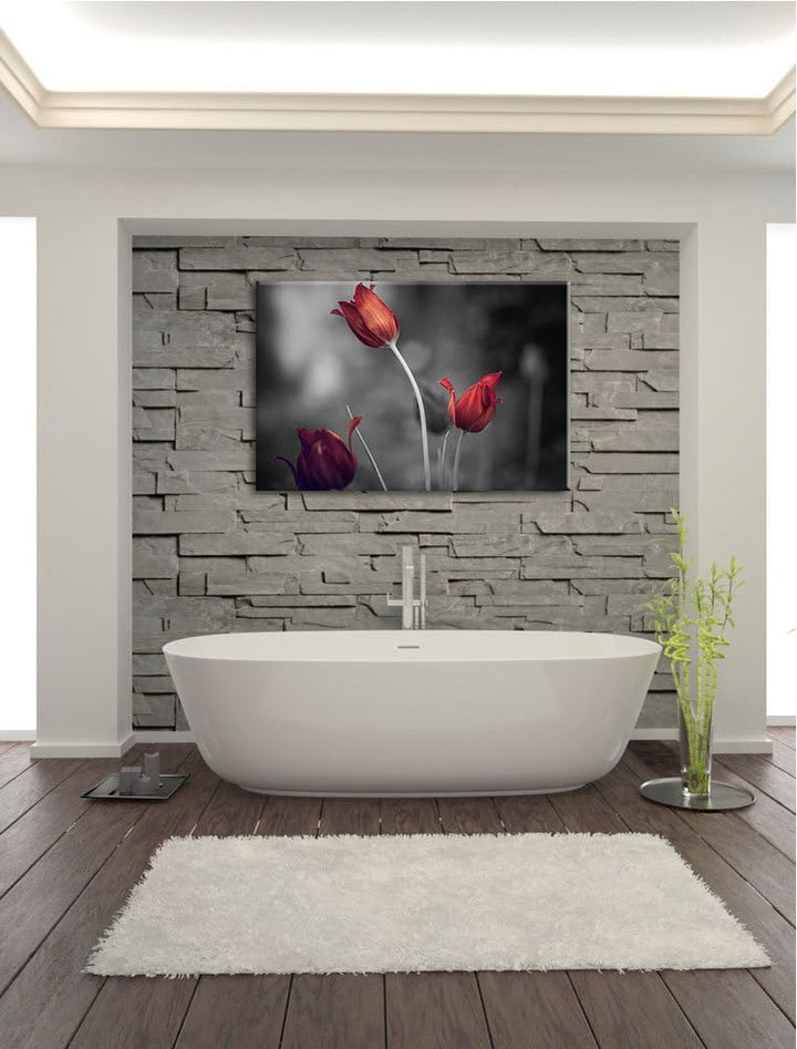schöne Tulpen schwarz/weiss Format: 100x70 auf Leinwand, XXL riesige Bilder fertig gerahmt mit Keilr