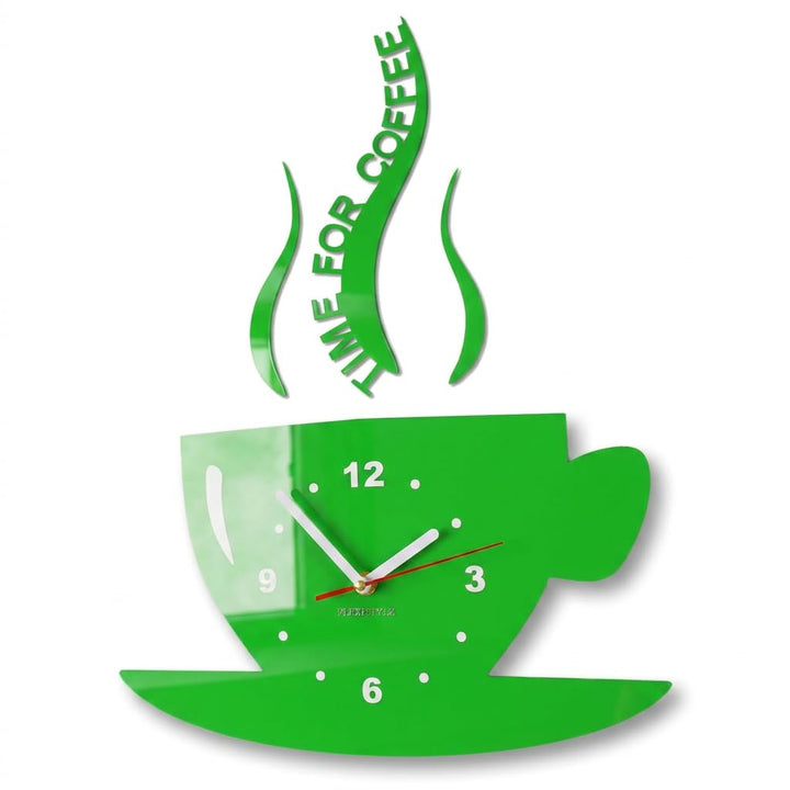 FLEXISTYLE Tasse Time for Coffee (Zeit für Kaffee) Moderne Küche Wanduhr grün, 3D römisch, wanduhr d