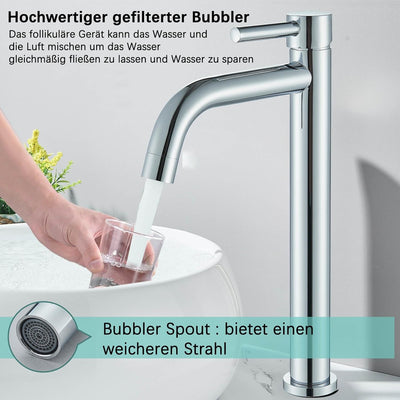 Suguword Bad Wasserhahn Waschtischarmatur Hoch Badarmatur Einhand-Waschtischbatterie Chrom Mischbatt