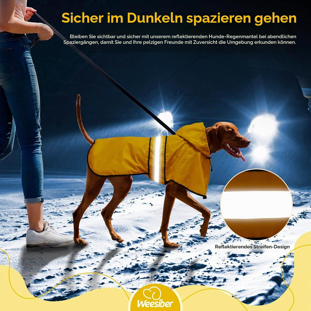 Weesiber Hunderegenmantel, Reflektierender Hund Regenmantel mit Leinenloch, wasserdichte Regenjacke