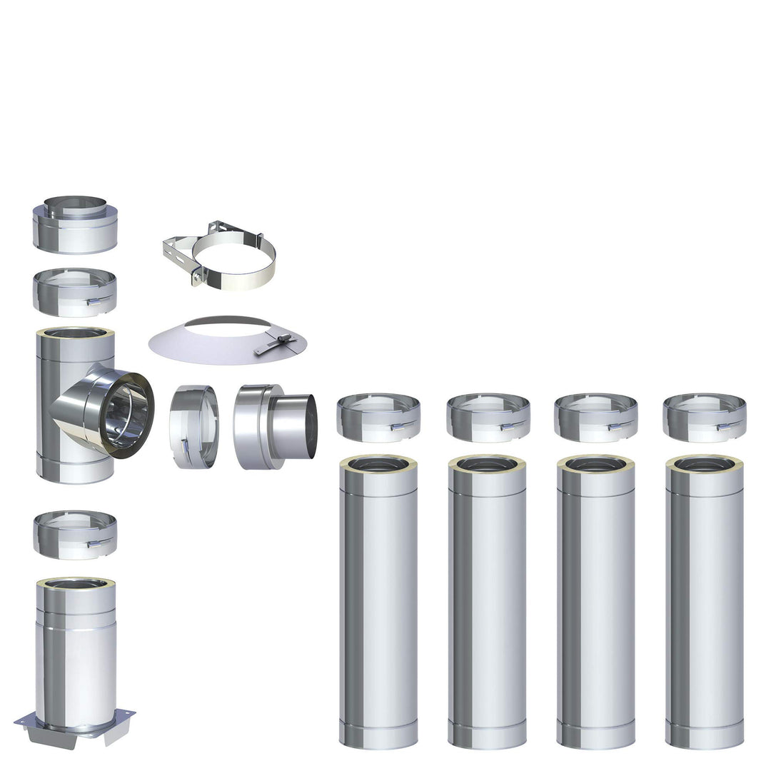 H&amp;M DW New-Line Schornstein-Paket 5,2m Ø 120mm Edelstahl Bausatz doppelwandig 25mm Isolierung 0,5mm