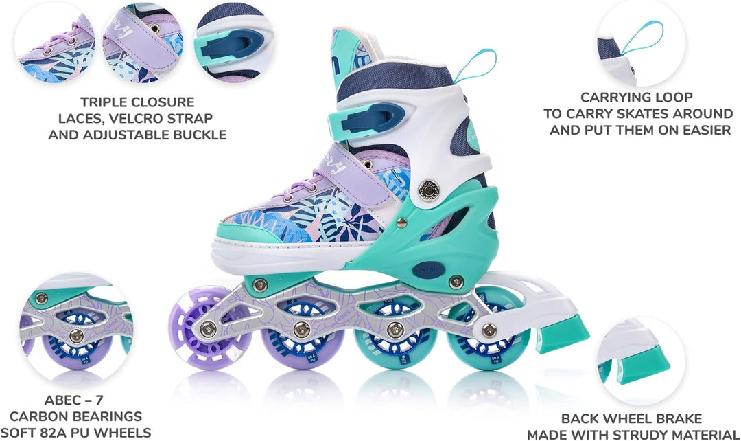 meteor® Inlineskates 4in1 Kinder Inliner Rollschuhe Roller Blades Quad Skates Carbon Kinder Inlinesk