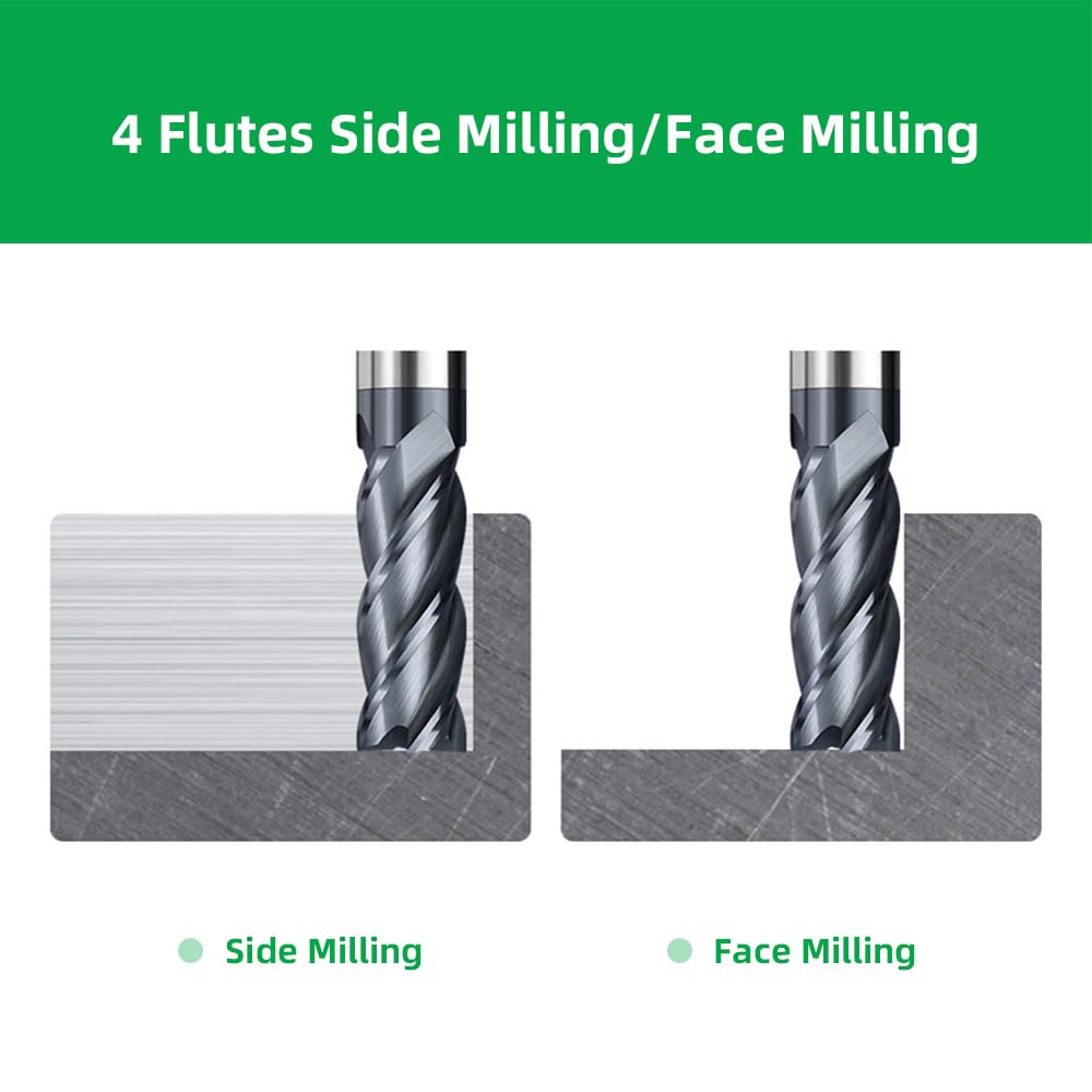 5 Stücke Hartmetall Schaftfräser 2mm, 4 Zähne/4 Schneiden CNC Fräser, HRC 55, AlTiN Schwarz Beschich