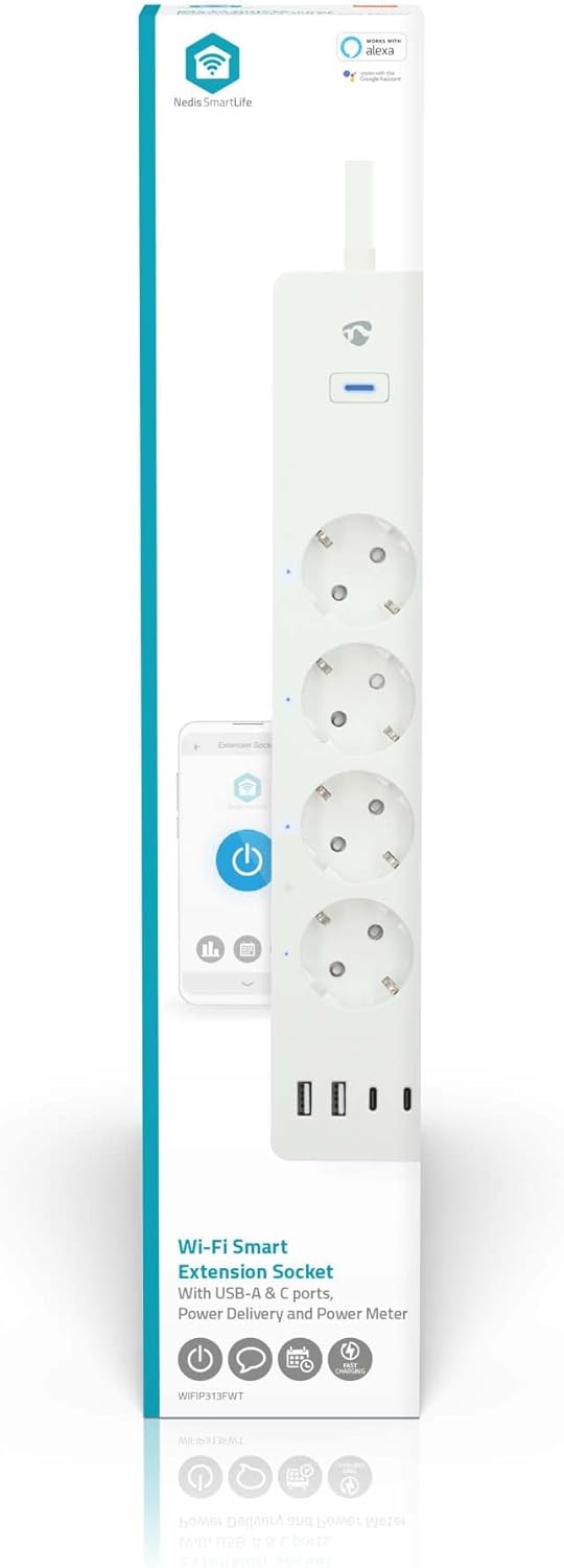 Nedis SmartLife Power Strip - Wi-Fi - Hybrid (CEE 7/7) / USB A/USB-C - 16 A - 3680 W - 2.00 m - 0-55