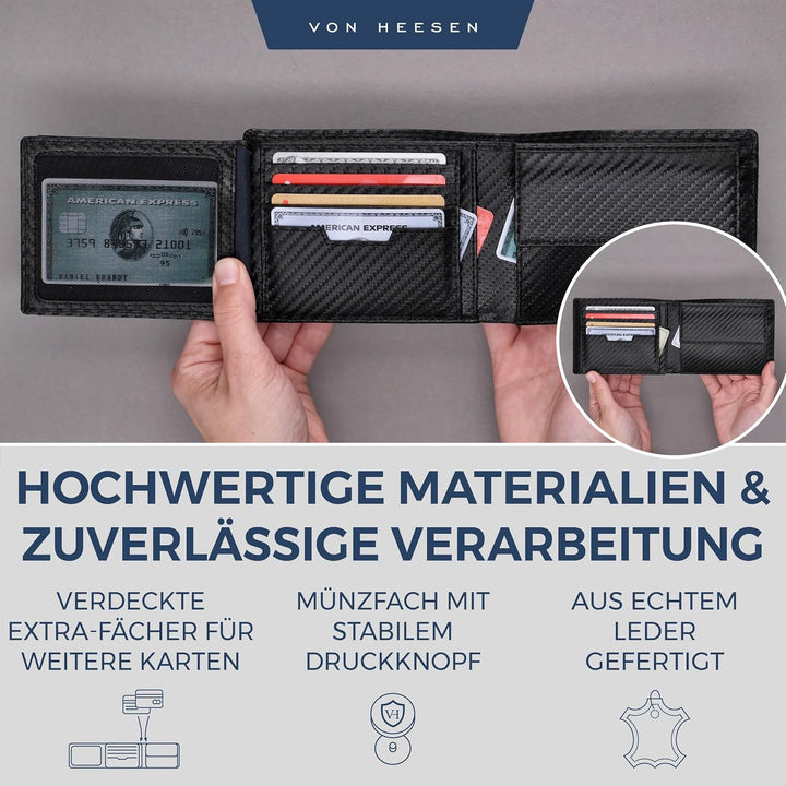 VON HEESEN Geldbörse Herren mit RFID Schutz I Geldbeutel für Männer I Münzbörse Portemonnaie Briefta