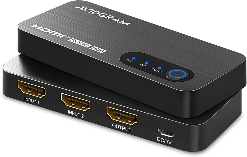 HDMI 2.1 Switch 8K, AVIDGRAM HDMI Switcher 2 In 1 Out, 2 Port 4K 120Hz Auto HDMI Selector Hub Suppor