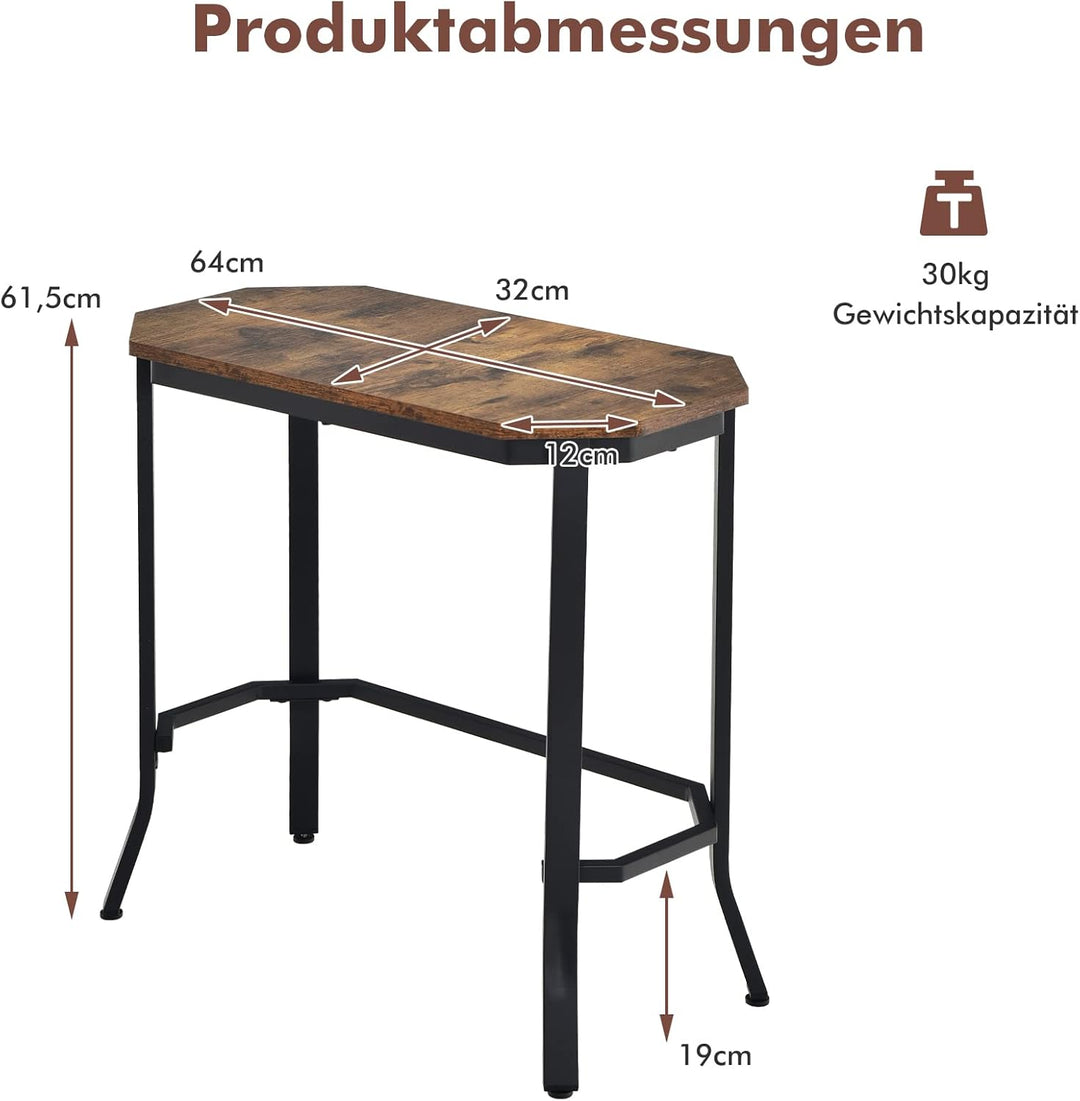 COSTWAY Konsolentisch Industriell, Schmaler Beistelltisch, Sofatisch Metallgestell, Flurtisch Dekoti