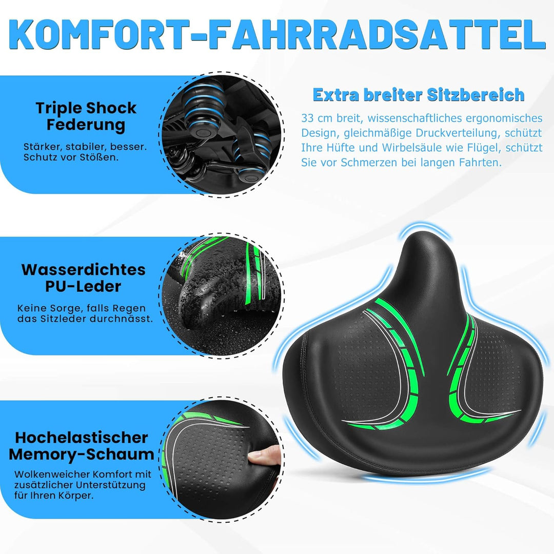 CDYWD Übergrosser Fahrradsattel Herren & Damen - Bequem, Weich, Extra Breit, Ergonomisch, Polster Fa