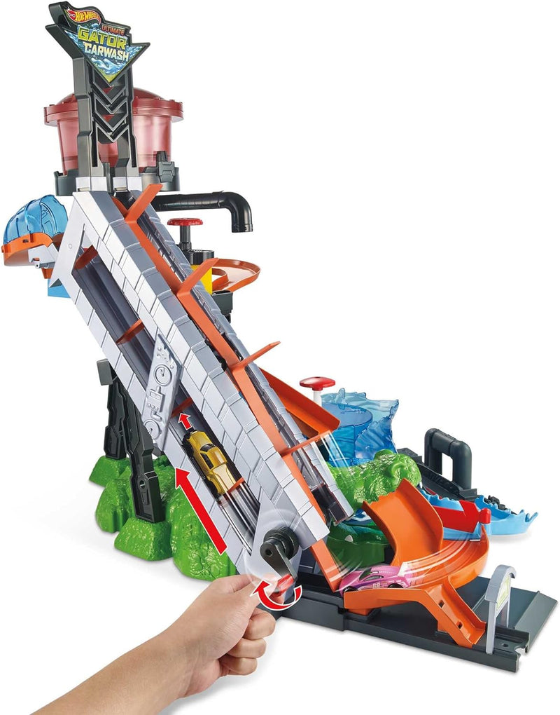 Hot Wheels FTB67 - City Ultimative Autowaschanlage mit Krokodil, Car Wash Waschstation Spielset mit