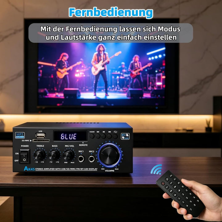 AK45 HiFi Bluetooth Verstärker Mini Stereo Audio Receiver 2.0 Kanal Endverstärker Soundverstärker mi