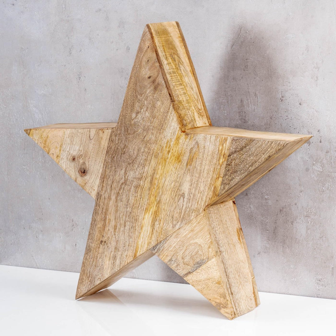 levandeo XL Stern Holzstern Mango 48cm Mangoholz Braun Natur Dekoration Tischdeko Holzdeko Unikat 48