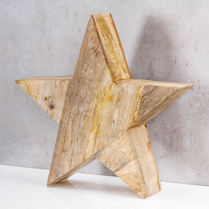 levandeo XL Stern Holzstern Mango 48cm Mangoholz Braun Natur Dekoration Tischdeko Holzdeko Unikat 48