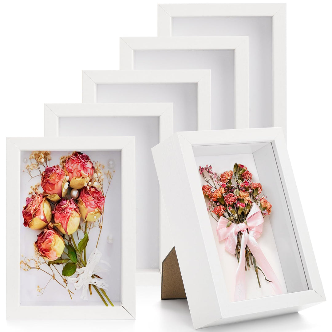 Hacaroa 6 Stück 17x12 cm Schattenboxen, Kleine Holzrahmen, 3 cm Tiefe Bilderrahmen für Getrocknete B