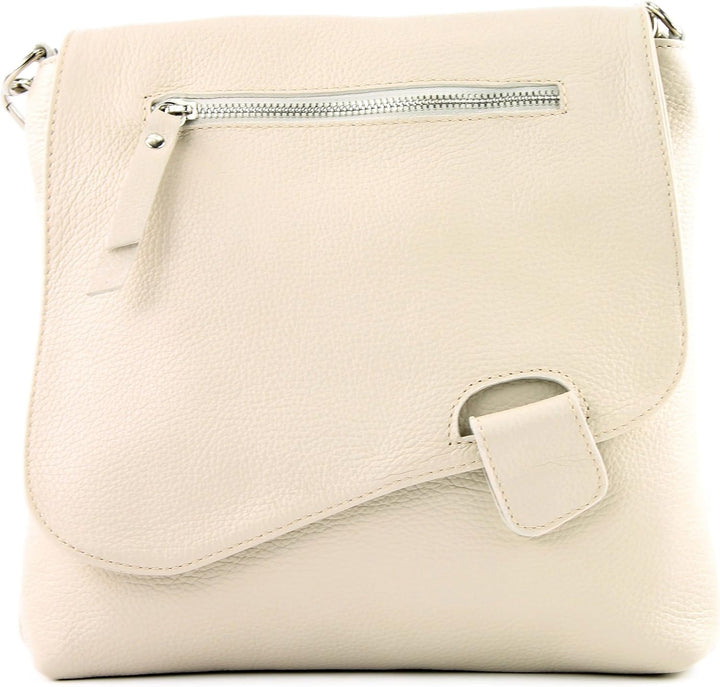 modamoda de - T146 - ital. Umhängetasche Schultertasche aus Leder Creme2021, Creme2021
