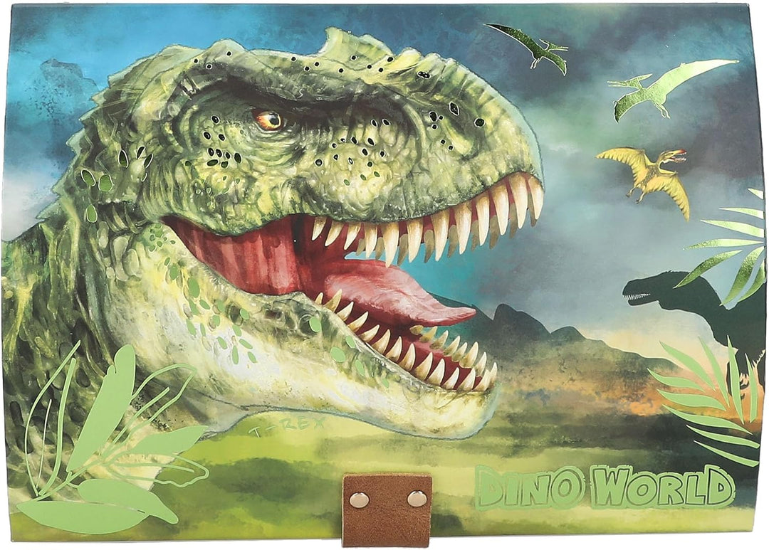 Depesche 12115 Dino World - Schatztruhe mit Code, Sound und Licht, ca. 15 x 20 x 12,5 cm gross, Kist