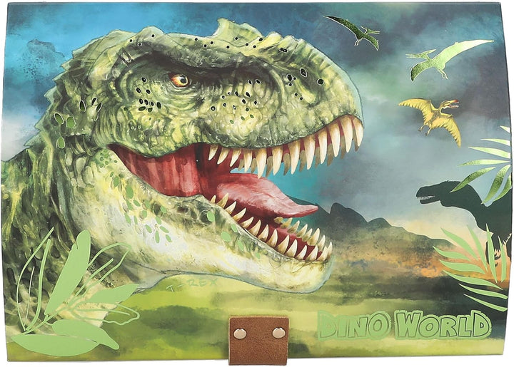 Depesche 12115 Dino World - Schatztruhe mit Code, Sound und Licht, ca. 15 x 20 x 12,5 cm gross, Kist