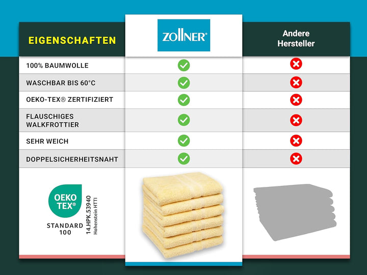 ZOLLNER 6er Set Handtücher in 50x100 cm - Flauschige Badetücher aus Baumwolle - mit moderner Streife