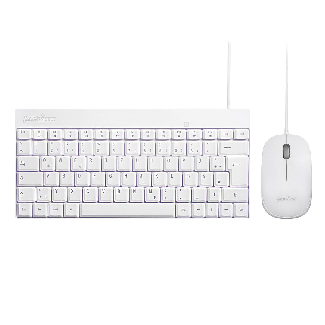 Perixx PERIDUO-212 Kompaktes Mini Tastatur und Maus Set, USB-Kabel, Deutsches Layout, Weiss