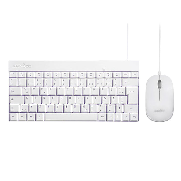 Perixx PERIDUO-212 Kompaktes Mini Tastatur und Maus Set, USB-Kabel, Deutsches Layout, Weiss