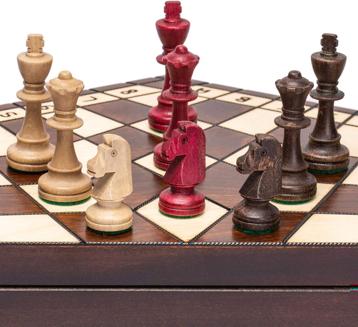 Husaria Holz-Schachspiel-Set für DREI Spieler – 54 Zentimeter - mit Faltbarem Brett, Handgefertigten