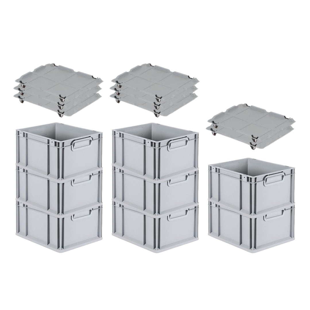 PROREGAL SuperSparSet 8x Eurobox NextGen Economy mit Auflagedeckel und 4x Schiebeschnappverschlüsse
